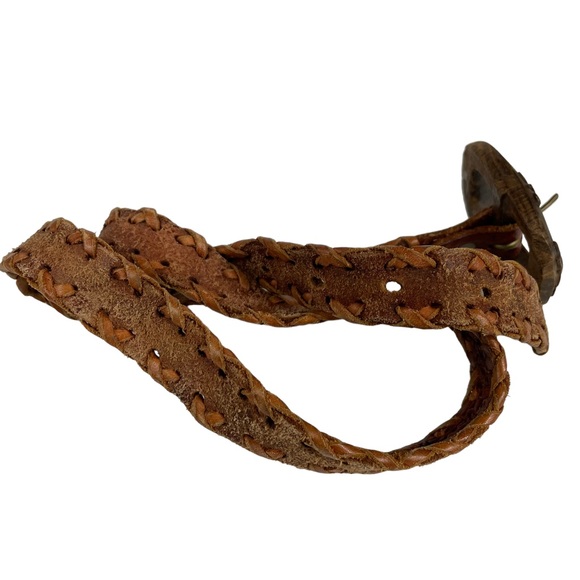 Unique Wooden Buckled Hand-carved Hand-Tooled Genuine Leather Western Braid Belt - Picture 11 of 13